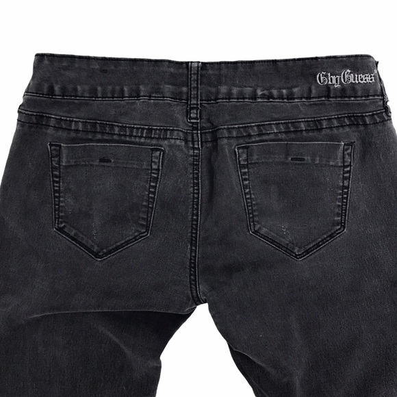 GUESS Modele Black Sequin Rhinestone Distressed‎ Gray Dark Wash Skinny Jeans 29 - Picture 6 of 10